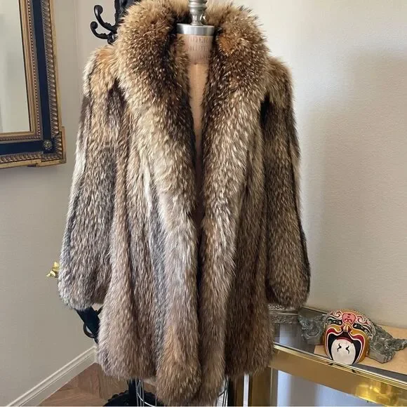 ♥️Luxurious Japanese Tanuki Fur Stroller Coat Vintage 1980s - Picture 6 of 16